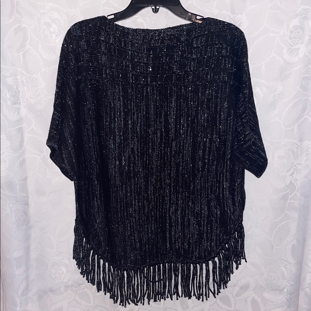 New Direction Black Metallic Fringe Knit Women's Sweater